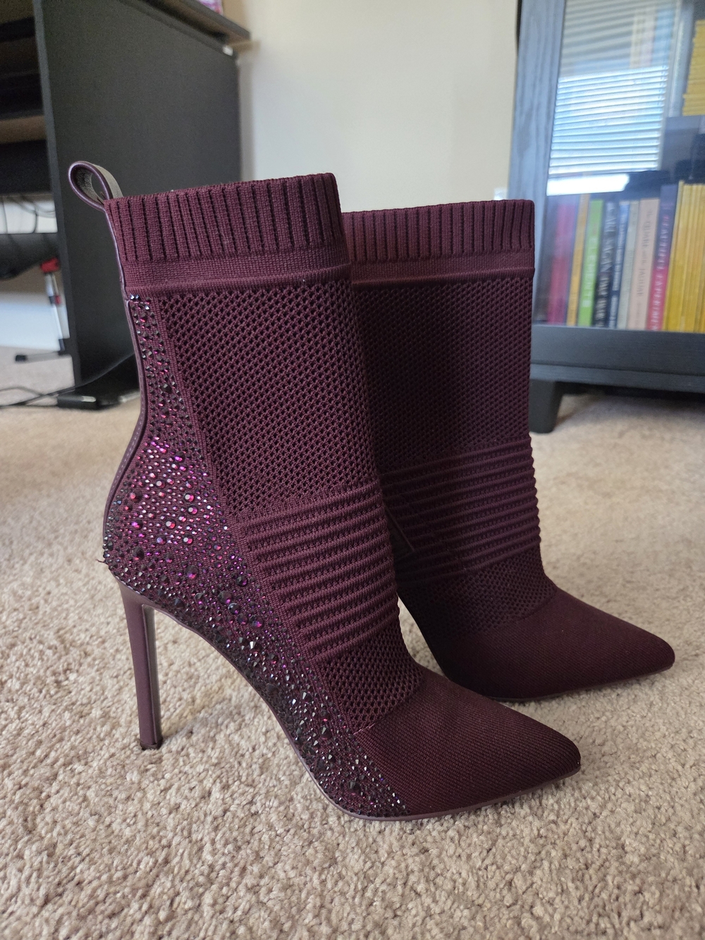 Steve Madden Burgundy Crystal Knit Boots